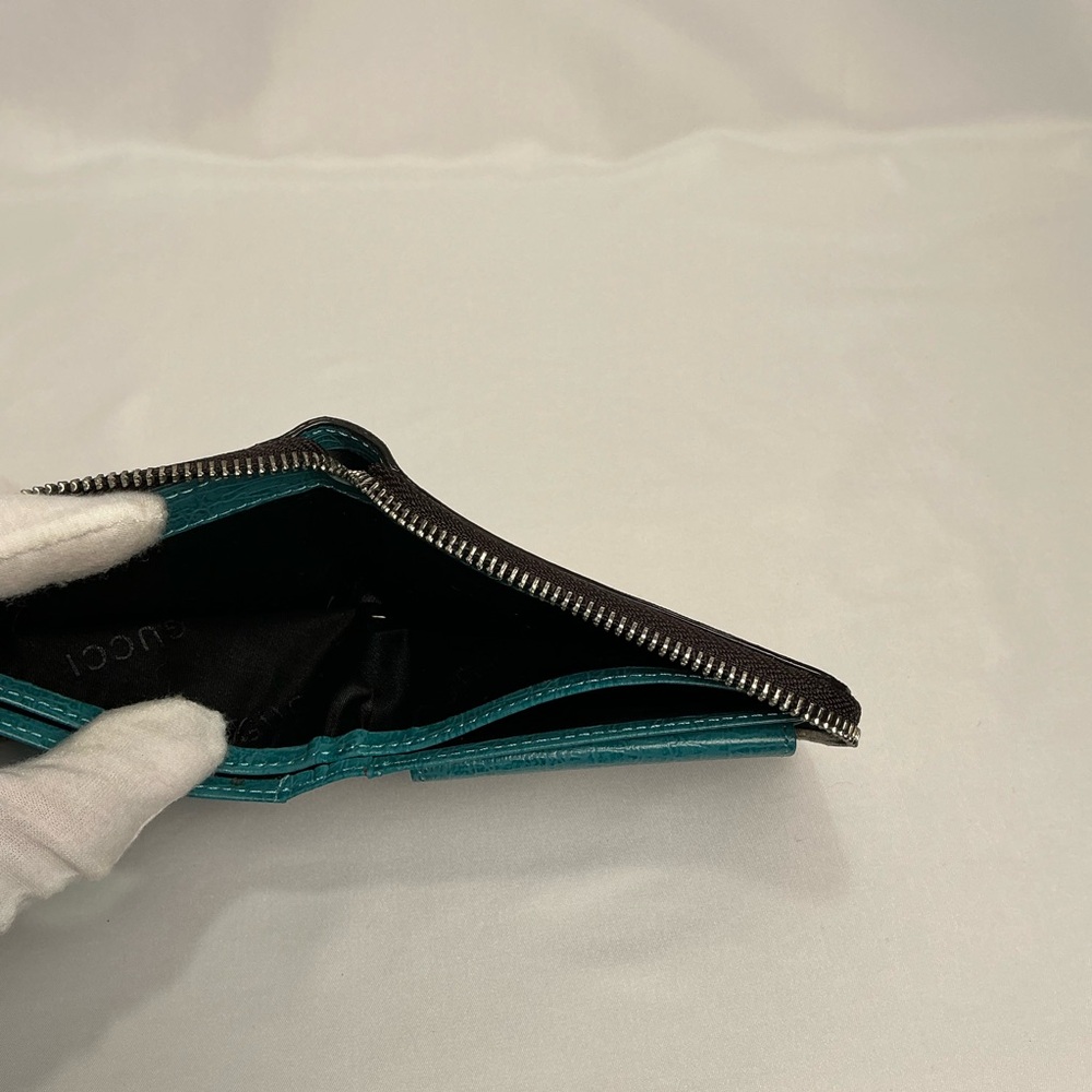 Gucci Coated Canvas Zip Silver Teal Wallet - Picture 11 of 13